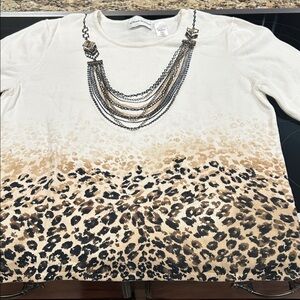 Alfred Dunner Cream and Brown Leopard Print Blouse